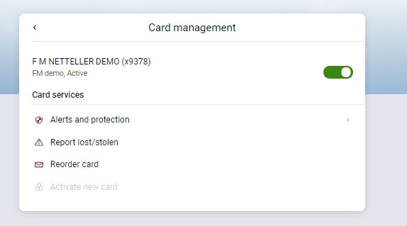 Card management screenshot