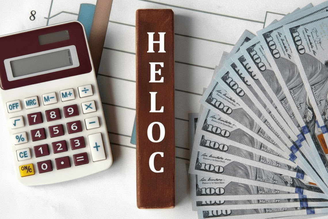 image of calculator, paperweight, and 100 dollar bills