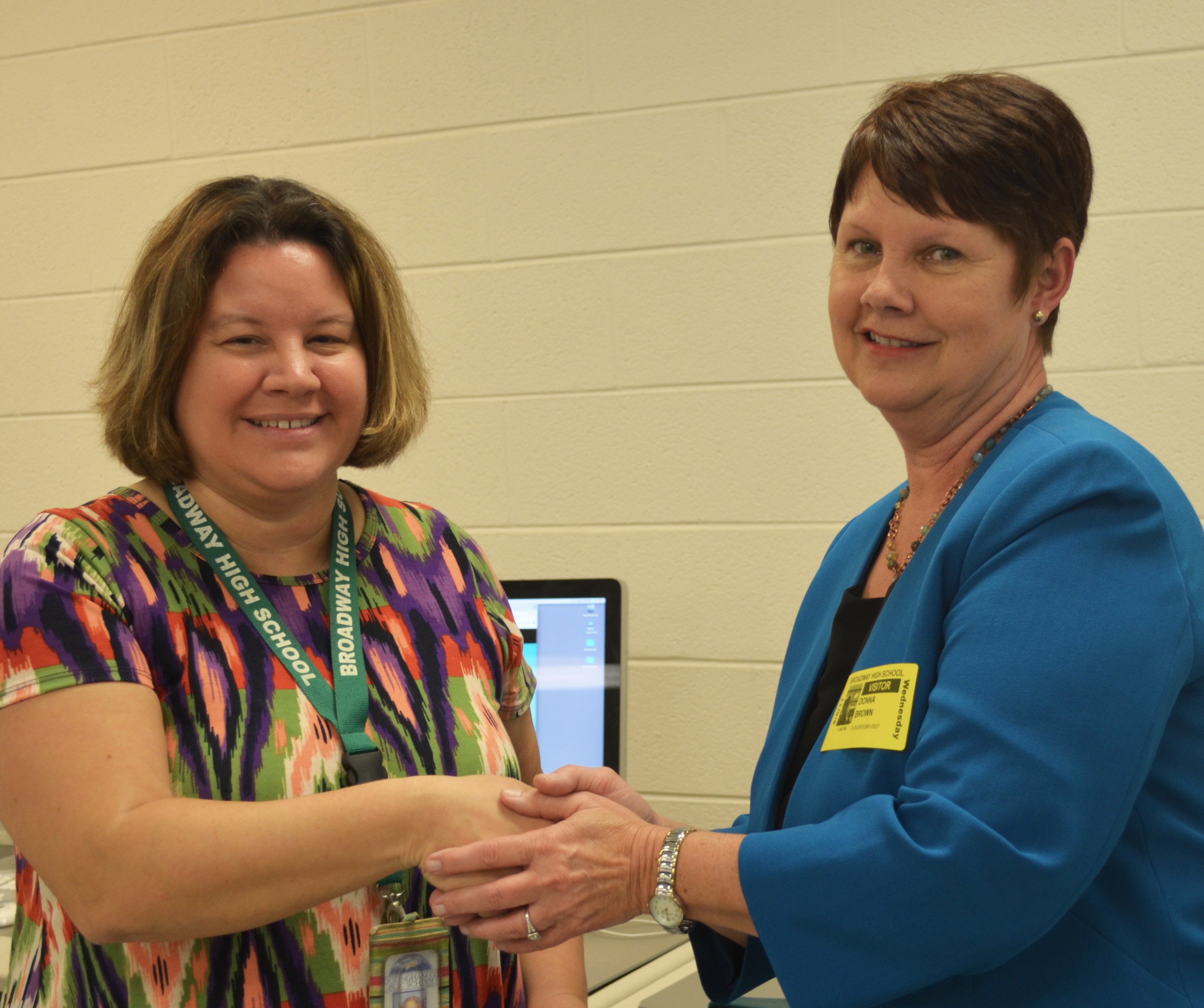 Photo of Broadway High School teacher Renee Liskey and F&M Bank lender Donna Brown