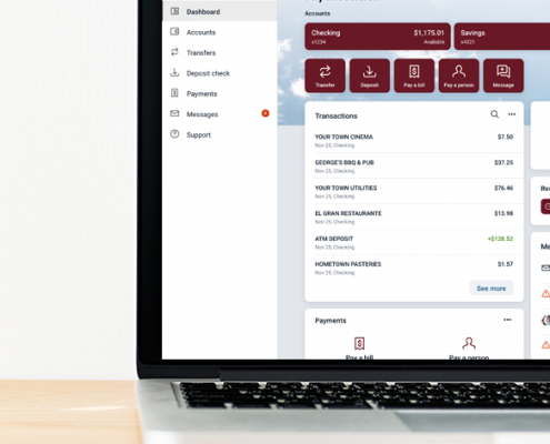 Online banking platform shown on desktop