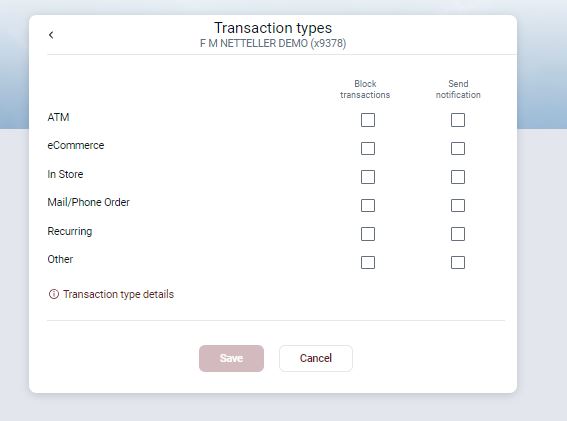 restrict card usage by transaction type