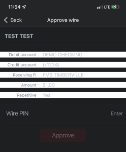 Wire approval screen