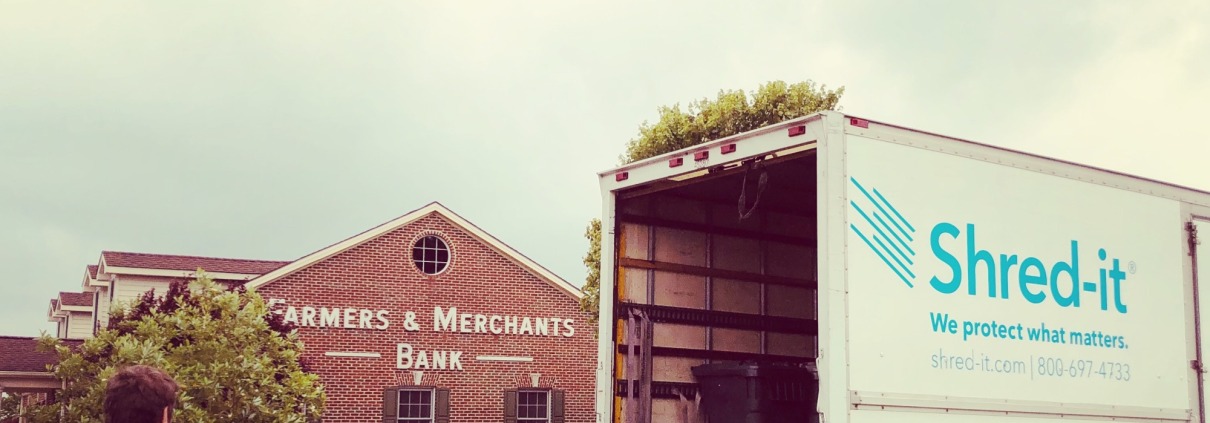 Shred-It truck collecting documents for shredding at F&M Bank Bridgewater