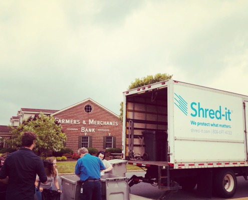 Shred-It truck collecting documents for shredding at F&M Bank Bridgewater