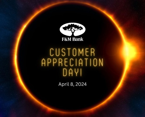 Solar eclipse with customer appreciation text